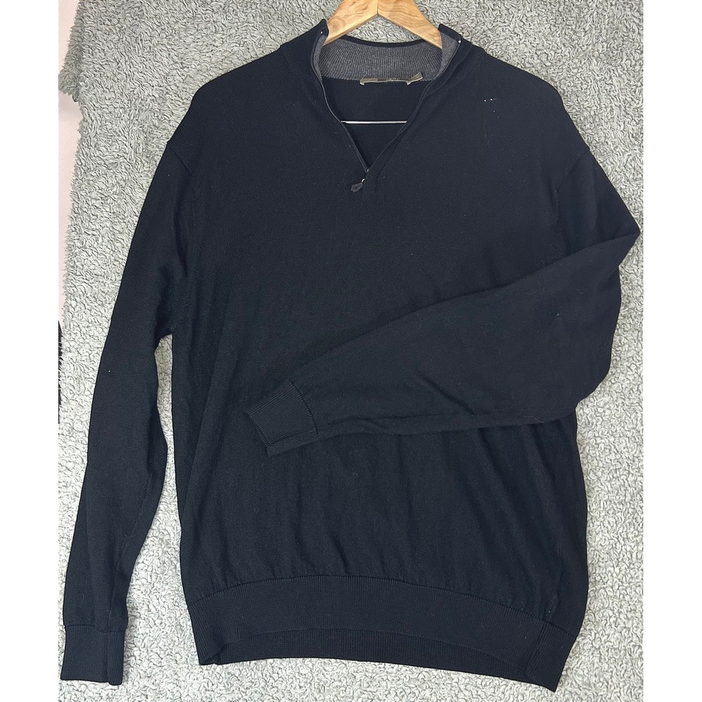 Raffi 1/4 Zip Sweater 100% Merino Wool Men L Italian Old Money Minimalist Luxury
